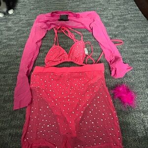 Pink Shorts Set with Rhinestones